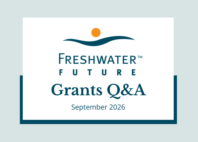 Grants webinar title slide that reads "Grants Q&A September 2026" with the Freshwater Future logo